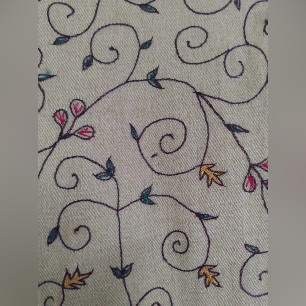 Large Embroidered Wool Fringe Rectangular Scarf S… - image 7